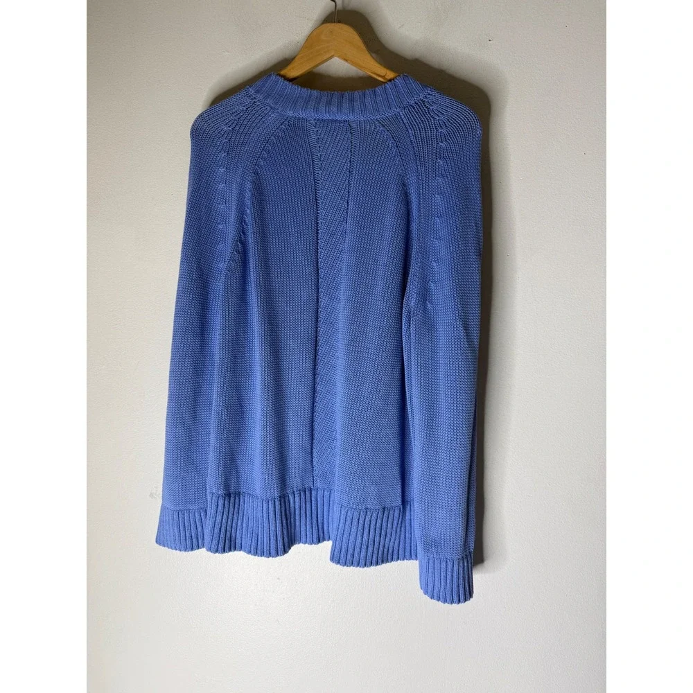 J.Crew Womens Periwinkle Blue Cotton V-Neck Shaker Stitch Sweater CJ906 Small